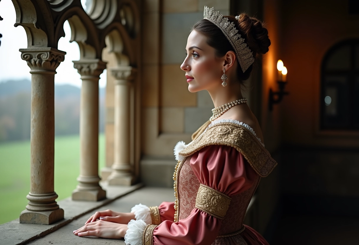 Femme Tudor élégante près d