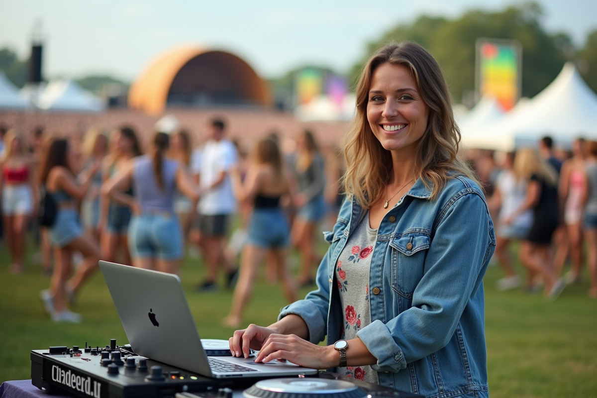 DJ féminine souriante lors d