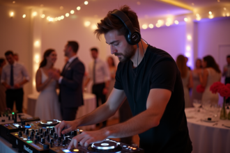 Jeune DJ masculin en action lors d'un mariage festif