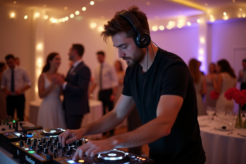 Jeune DJ masculin en action lors d'un mariage festif