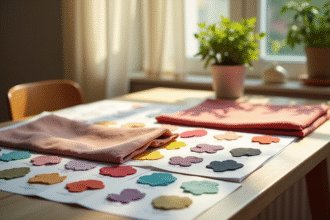 Table élégante avec échantillons de tissus et palettes de couleurs pour la décoration