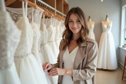 Femme souriante dans une robe de mariage à Bordeaux