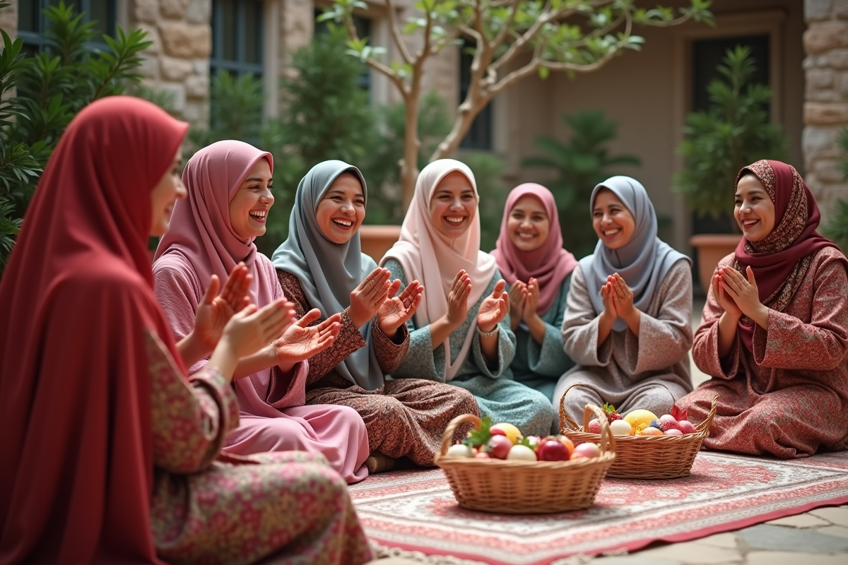 Femmes en abayas colorées lors d