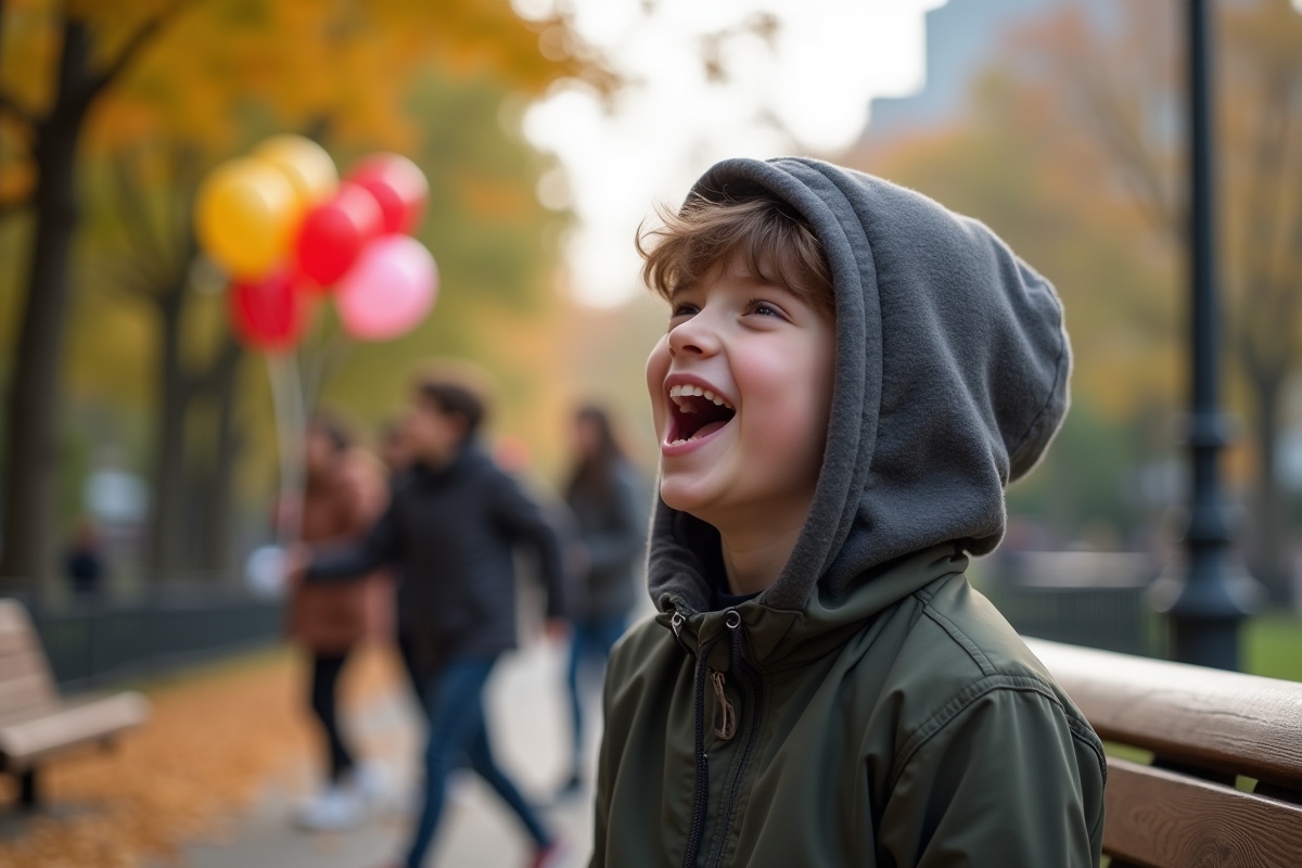 Adolescent surpris avec ses amis dans un parc en automne