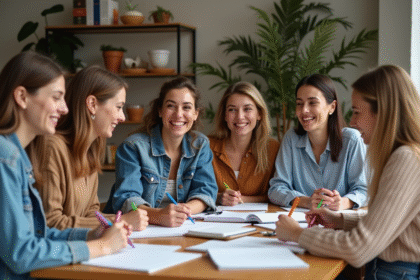 Femmes planifiant un repas entre amies dans un salon lumineux