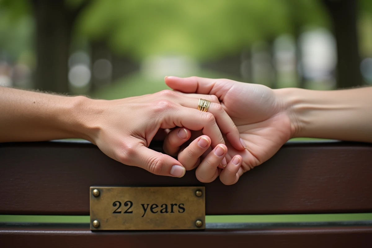 Mains entrelacees avec bagues et plaque en bronze