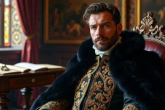 Portrait d'un noble tudor en velours sombre et fourrure