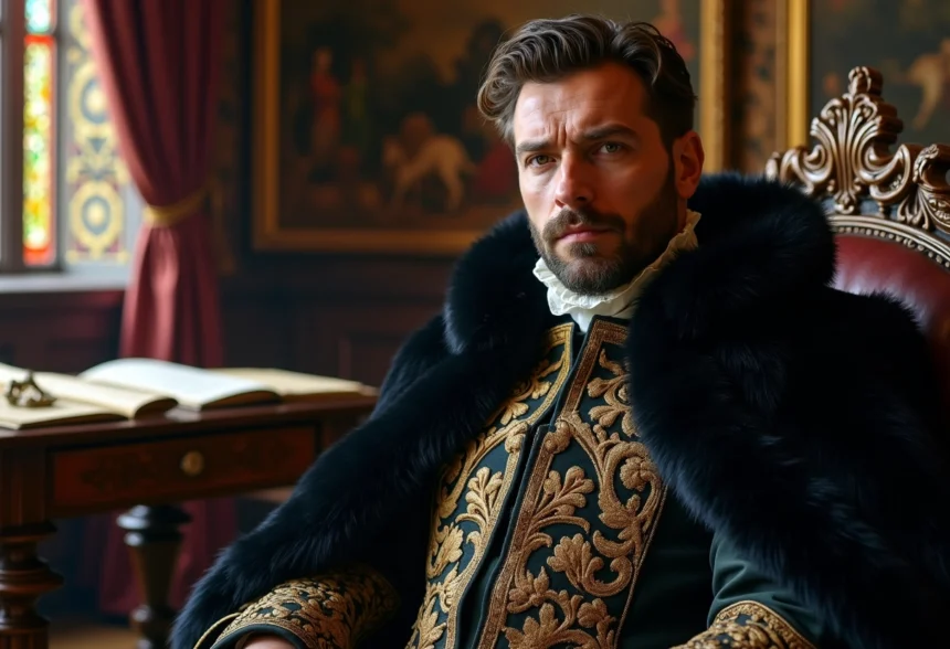Portrait d'un noble tudor en velours sombre et fourrure