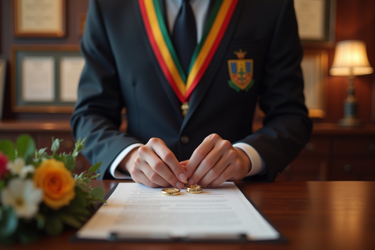 Officiant préparant les alliances dans la mairie
