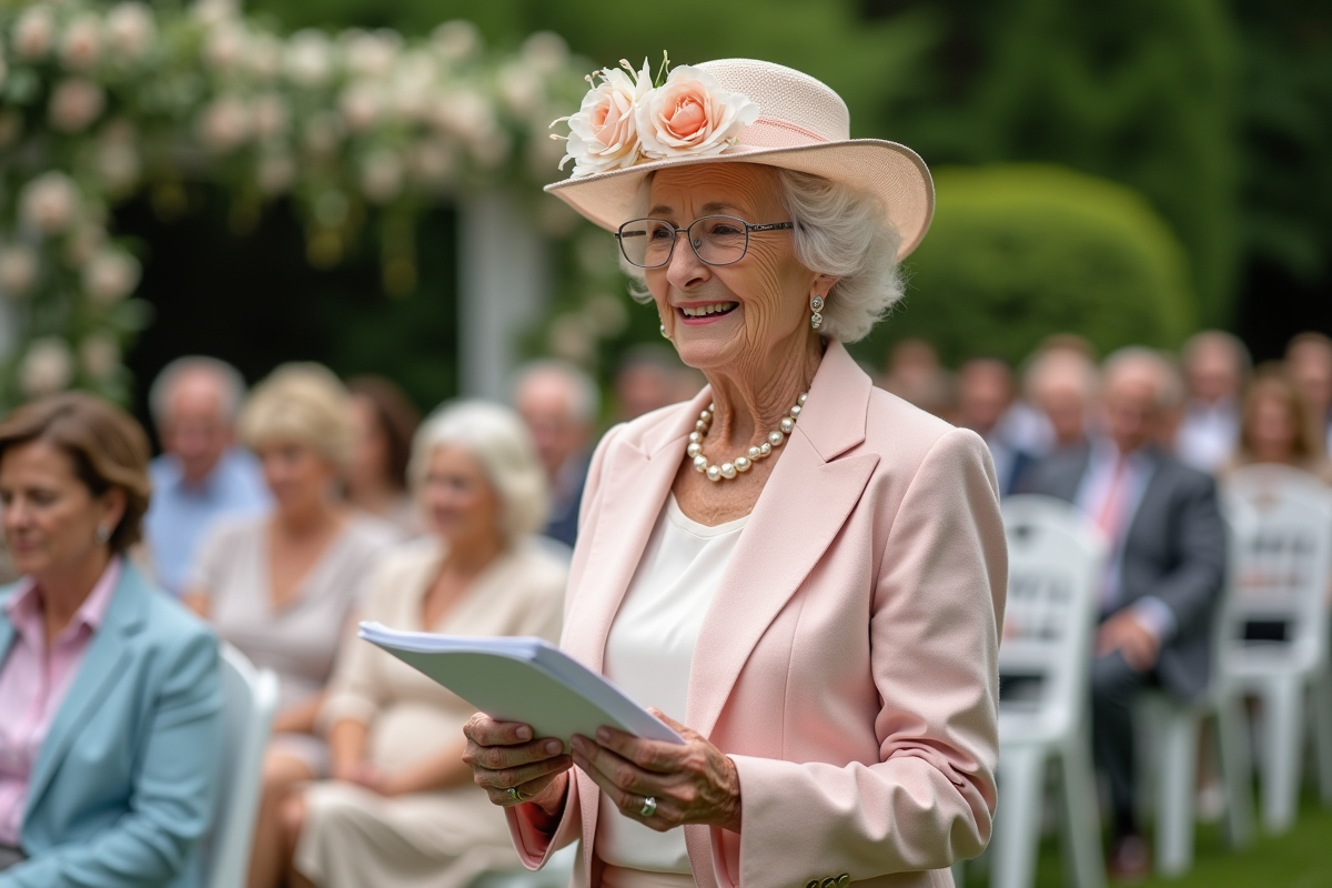Femme âgée lisant un discours lors d
