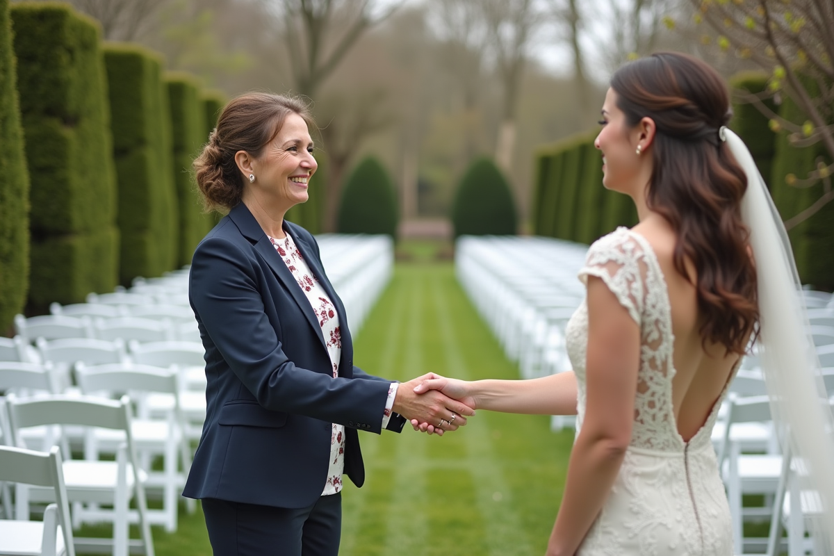 Femme organisatrice serrant la main d