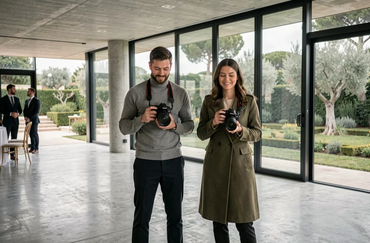L'équipe SNK Studio, duo de photographes de mariage, dans un espace contemporain de l'Ain